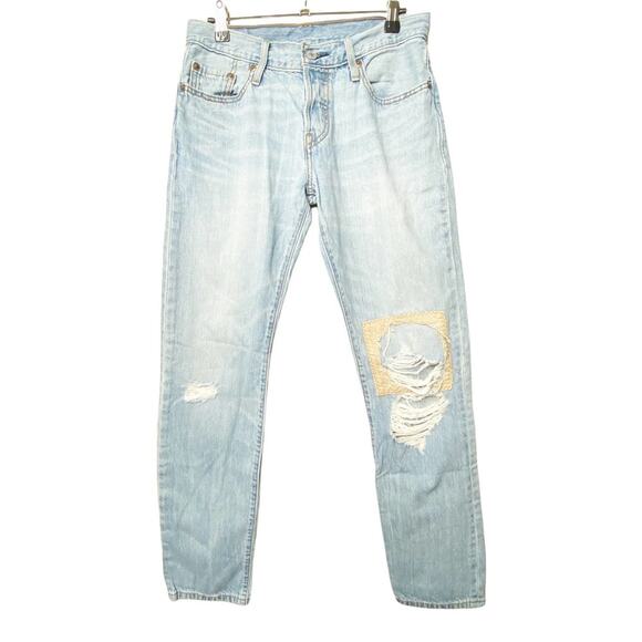 Levi's Denim - Levi's 501 Jeans Patch Knee Button Fly Distressed Hi-Rise Light Wash Denim Sz 24